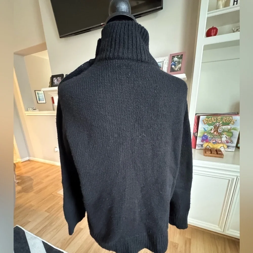 KATE SPADE Cashmere Wool Blend Pullover Black Sweater w/ Pearl Button Details